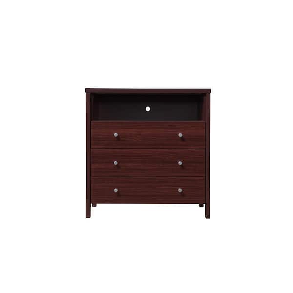 HODEDAH 3-Drawer Mahogany Dresser with 1-Open Shelf 37 in. H x 19.5 in. W x 35.5 in. D
