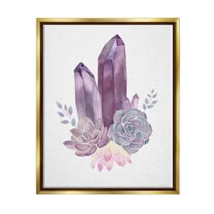 Succulent Crystal Flower Purple Blue Watercolor Painting by Ziwei Li Floater Frame Nature Wall Art Print 21 in. x 17 in.