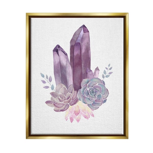The Stupell Home Decor Collection Succulent Crystal Flower Purple Blue Watercolor Painting by Ziwei Li Floater Frame Nature Wall Art Print 21 in. x 17 in.