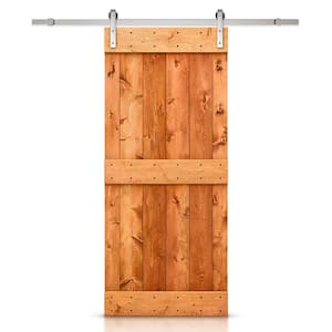 Mid-bar Series 30 in. x 84 in. Pre-Assembled Red Walnut Stained Wood Interior Sliding Barn Door with Hardware Kit