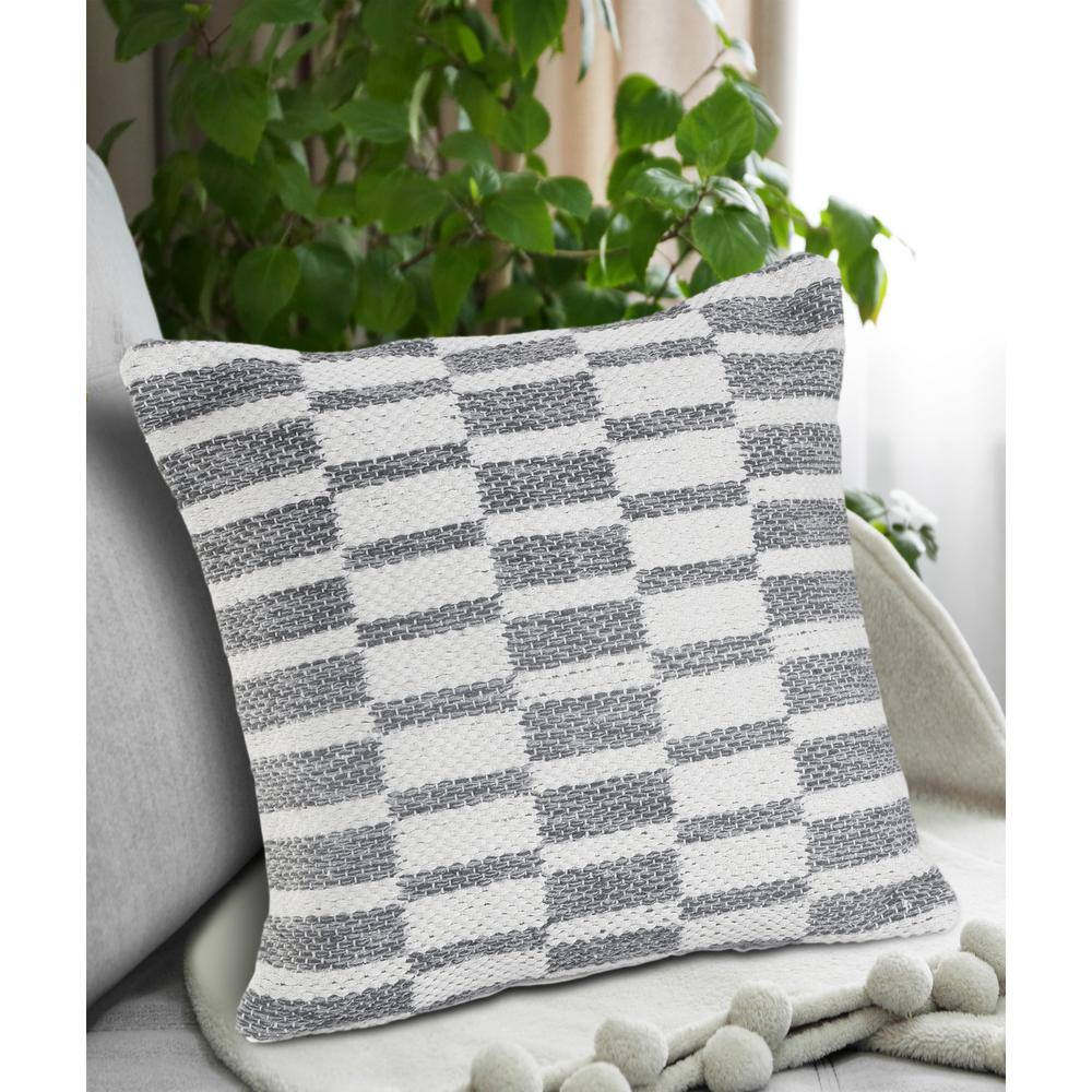 Emmy Geometric Gray and White Cotton Throw Pillow Set, 18 x 18 Inches