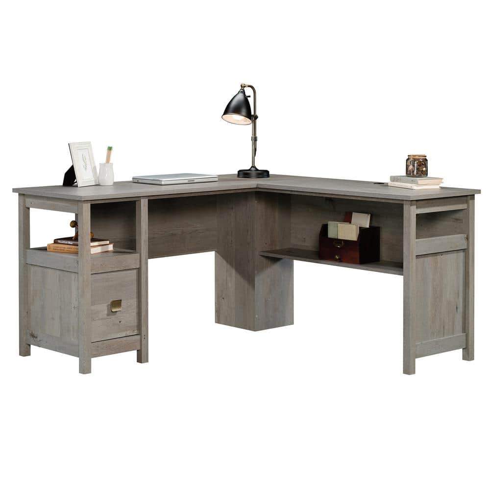 Mystic Oak L-Shaped Writing Desk with Drawer and Filing Cabinet