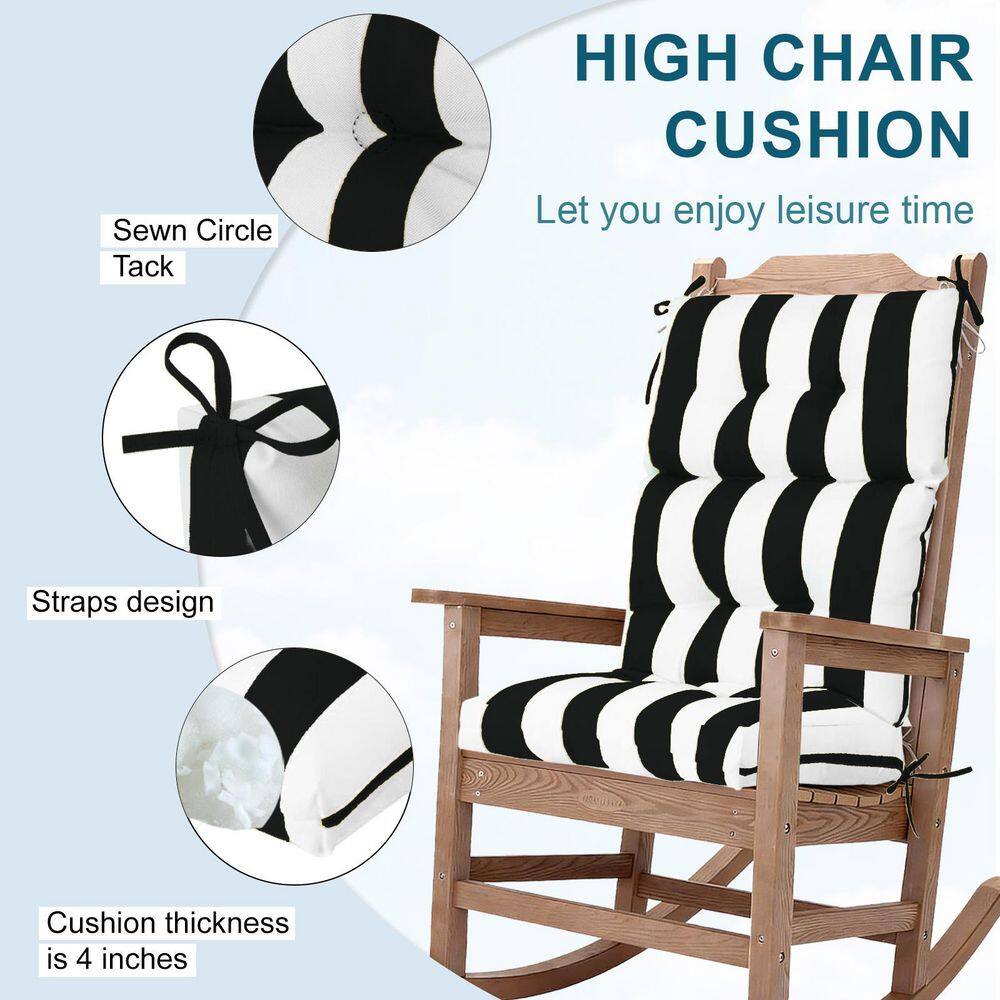 Diagrams showing features of the high chair cushion, including thickness and design.