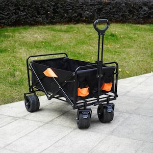 5.3 cu. ft. Black Large Capacity Collapsible Wagon Foldable Wagon with Pneumatic Wheels Oxford Fabric Garden Cart