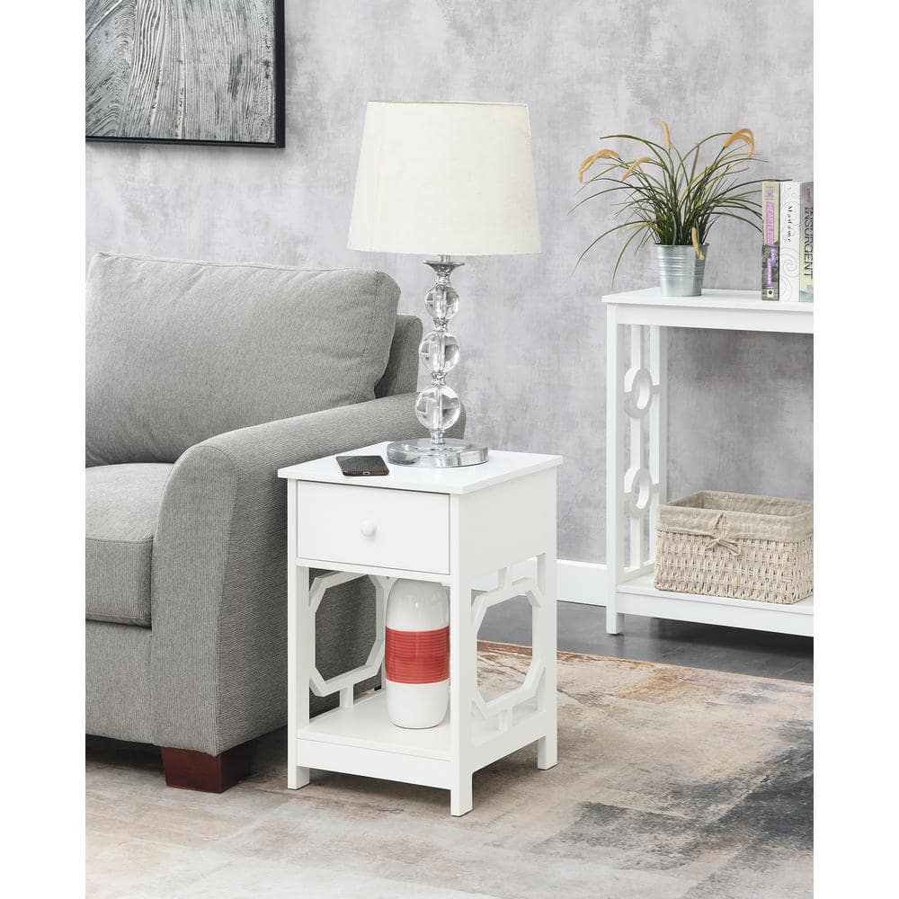 Contemporary Omega White Round Wood End Table with Storage