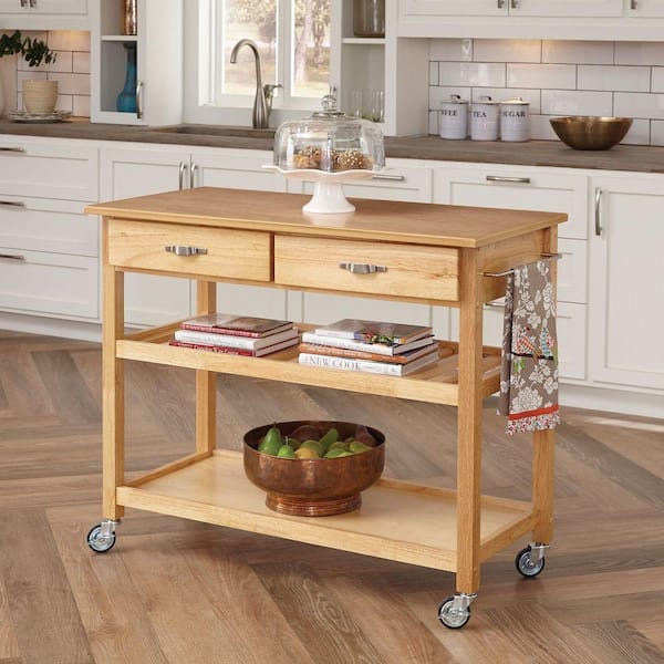 Seville Classics Stainless Steel Rolling Workcenter Island Kitchen Cart  with Solid Wood Top UHD20109B - The Home Depot