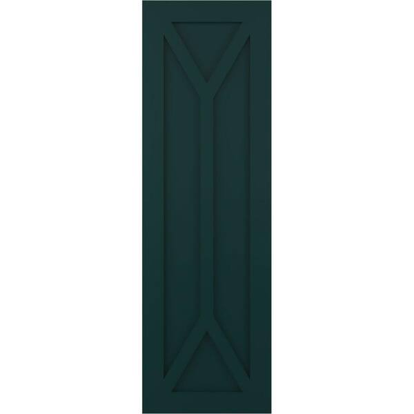Ekena Millwork 12 in. x 25 in. PVC True Fit San Carlos Mission Style Fixed Mount Flat Panel Shutters Pair in Thermal Green
