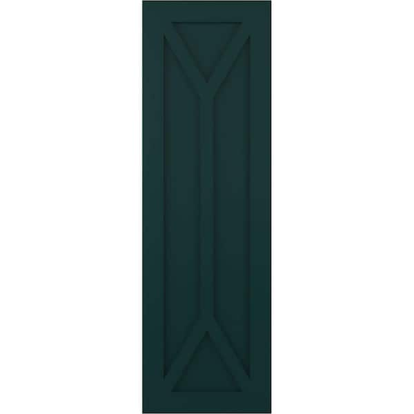 Ekena Millwork 12 in. x 25 in. PVC True Fit San Carlos Mission Style Fixed Mount Flat Panel Shutters Pair in Thermal Green