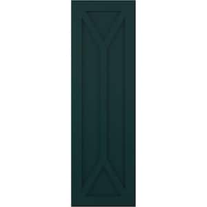 12 in. x 30 in. Flat Panel True Fit PVC San Carlos Mission Style Fixed Mount Shutters Pair in Thermal Green