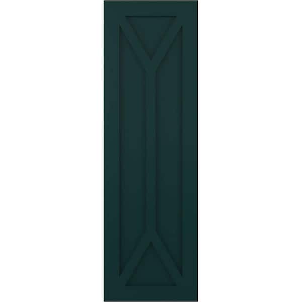 Ekena Millwork 12 in. x 56 in. PVC True Fit San Carlos Mission Style Fixed Mount Flat Panel Shutters Pair in Thermal Green