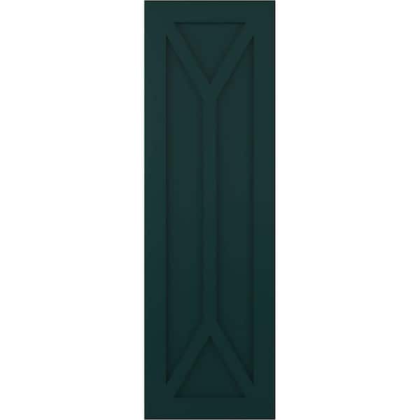 Ekena Millwork 15 in. x 34 in. PVC True Fit San Carlos Mission Style Fixed Mount Flat Panel Shutters Pair in Thermal Green
