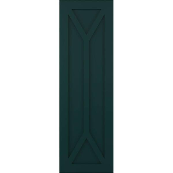 Ekena Millwork 18 in. x 74 in. True Fit Flat Panel PVC San Carlos Mission Style Fixed Mount Shutters Pair in Thermal Green