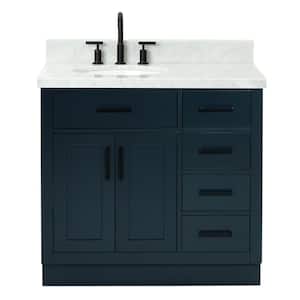 Hepburn 37 in. W x 22 in. D x 36 in. H Bath Vanity in Blue with Carrara Marble Vanity Top in White with White Basin