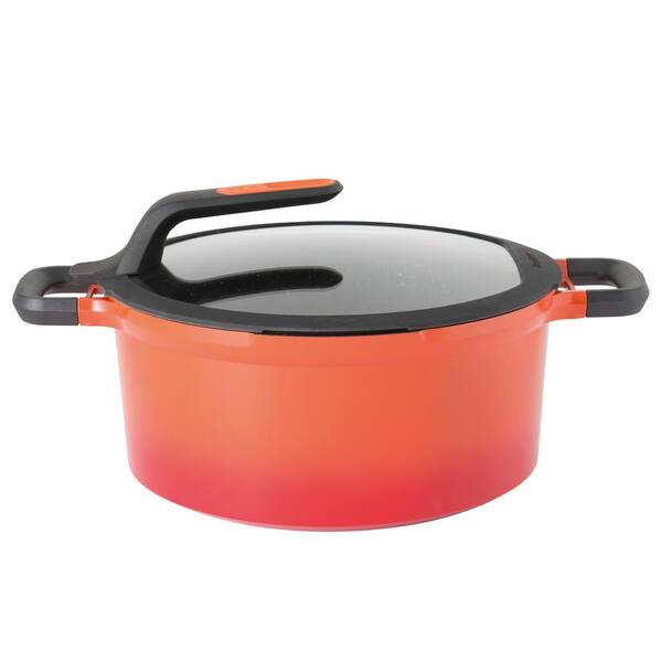 Unbranded GEM Stay Cool 7.7 qt. Cast Aluminum Nonstick Stock Pot in Orange with Glass Lid