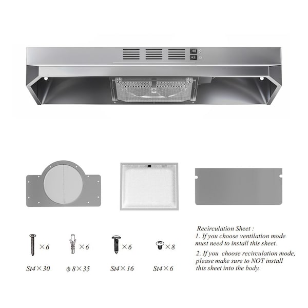 30 in. 300 CFM Convertible Under Cabinet Range Hood in Stainless Steel with LED Light, Lower Noise Long Term Warranty
