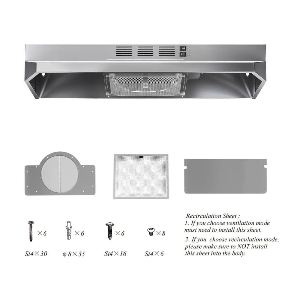30 in. 300 CFM Convertible Under Cabinet Range Hood in Stainless Steel with LED Light, Lower Noise and 2-Way Venting price history on PriceWatchPro