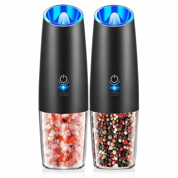 Electric Pepper and Salt Grinder Set with Gravity Switch, Ceramic Burr, Adjustable Coarseness and LED