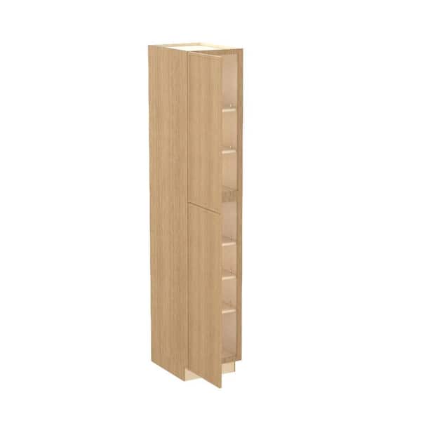 Home Decorators Collection Franklin 18 in. W x 24 in. D x 96 in. H Assembled Plywood Pantry Kitchen Cabinet in Vanguard Oak with Soft Close LH