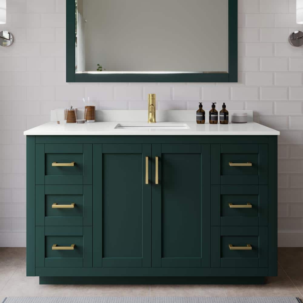 Miranda 54 in. W x 22 in. D x 33.75 in. H Single Bath Vanity in Green with White Quartz Top price history on PriceWatchPro