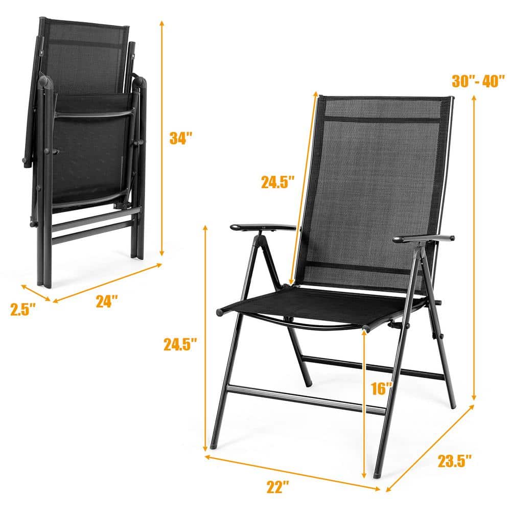 Set of 2 Black Adjustable Folding Patio Dining Chairs