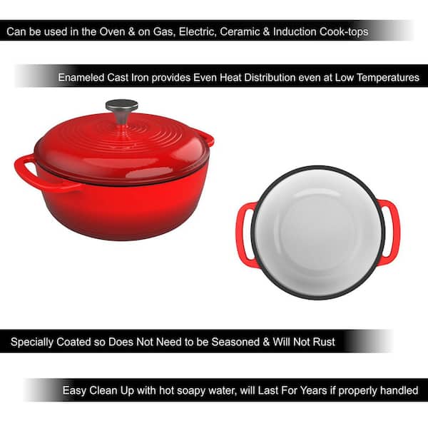 Classic Cuisine 6 qt. Round Cast Iron Nonstick Casserole Dish in