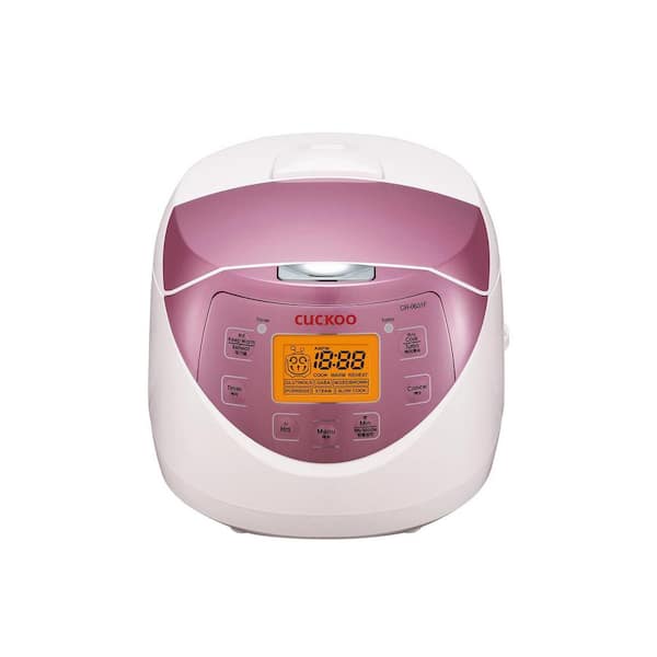 Cuckoo 6-Cup (Uncooked)/12-Cup (Cooked) Pink Micom Rice Cooker with Nonstick Inner Pot, LCD Display, Auto Clean (White/Pink)