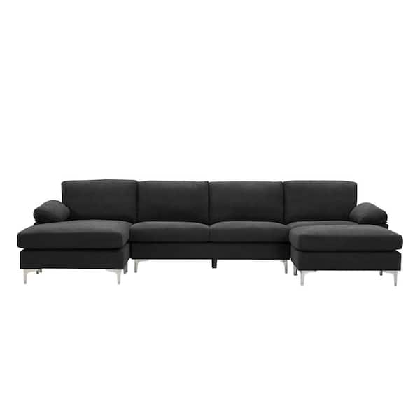 wetiny 64"WxSquare arm Polyester Sectional sofa with pulled out bed, 2 seats sofa and reversible chaise with storage Gray 64"