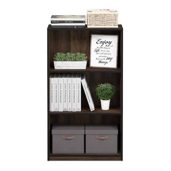 Furinno 39.5 in. Columbia Walnut Wood 3-shelf Standard Bookcase with Storage