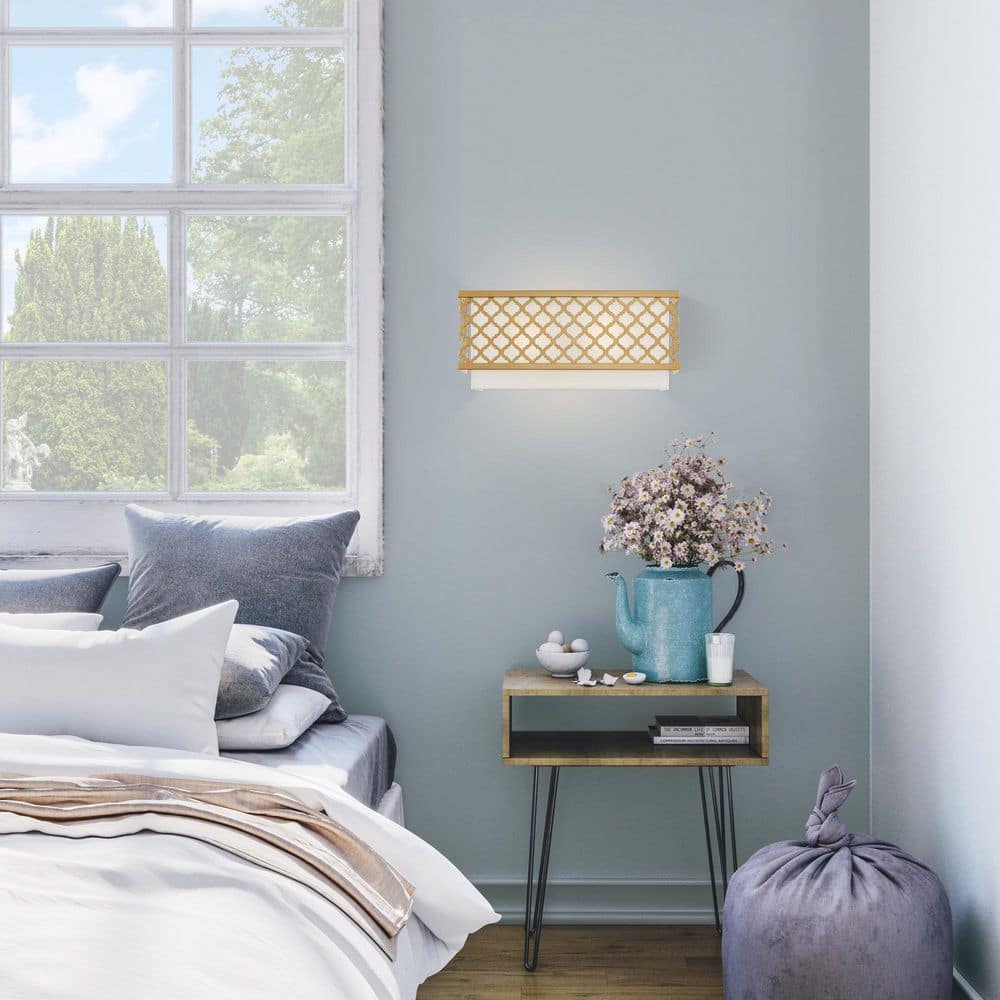 Soft Gold Steel Rectangle Wall Sconce with Fabric Shade