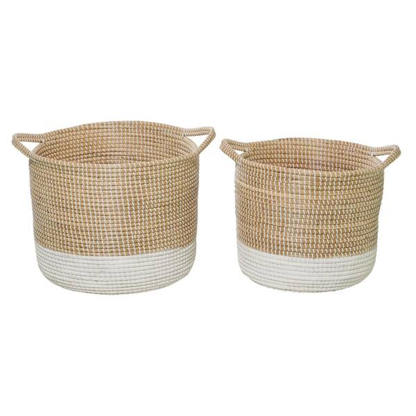 Litton Lane Seagrass Handmade Two Toned Storage Basket with