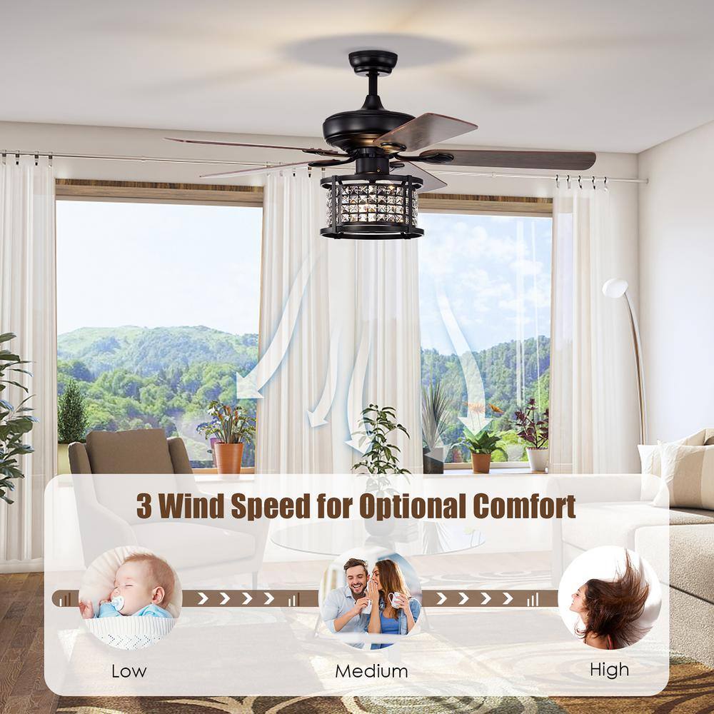 52'' Black Crystal Chandelier Ceiling Fan with Remote Control