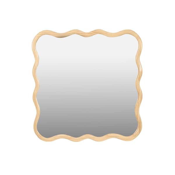 Unbranded 36 in. W x 36 in. H Brown Modern Wavy Square Solid Wood Wall Mirror