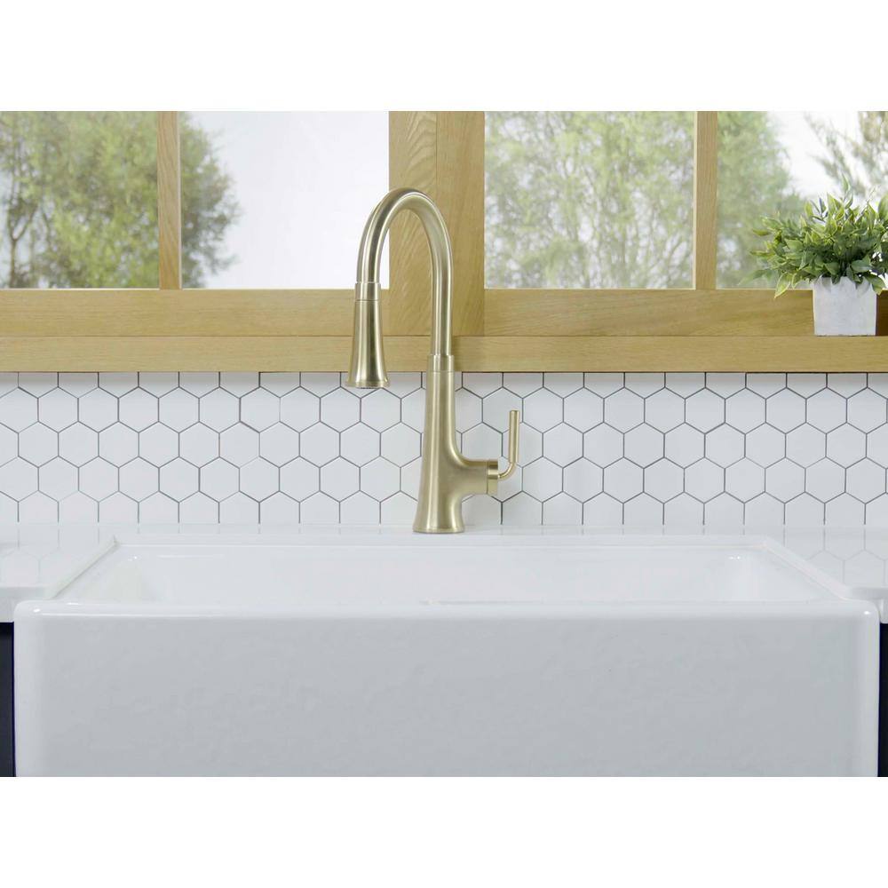 Vibrant Brushed Brass Pull-Down Kitchen Faucet with Spray