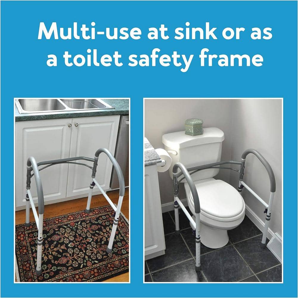 Carex Adjustable White and Gray Metal Toilet Safety Rail