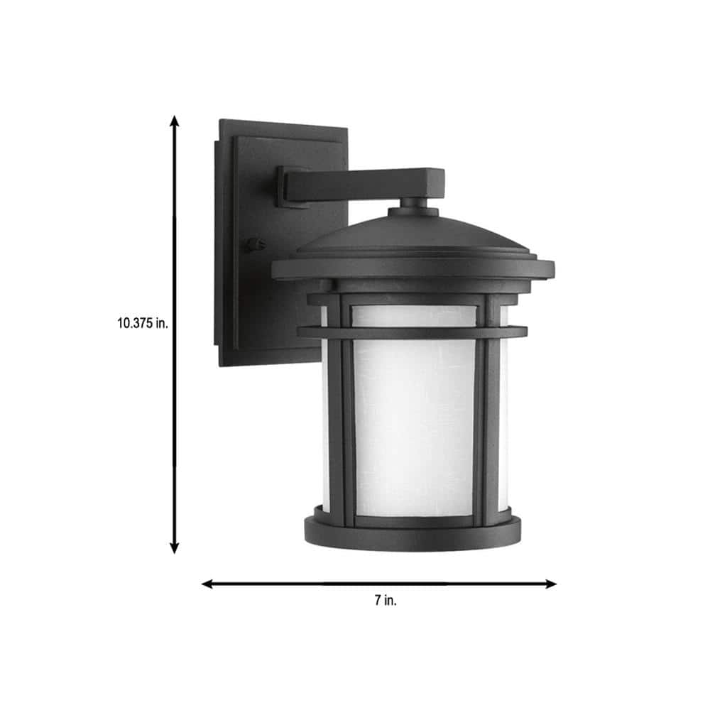 Black Aluminum Cylinder Outdoor Wall Sconce with Etched Glass