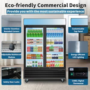 54 in. 44.7 cu. ft. Commercial Upright Merchandiser Refrigerator in Black with Tempered Glass Door and LED Top Panel