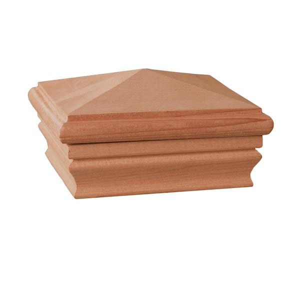 Unbranded Newport 4 in. x 4 in. Redwood-Stained Wood Pyramid-Top Post Cap