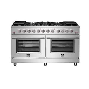 Massimo 60 in. 10 Sealed Burners Freestanding Gas Range in Stainless Steel Convention Oven