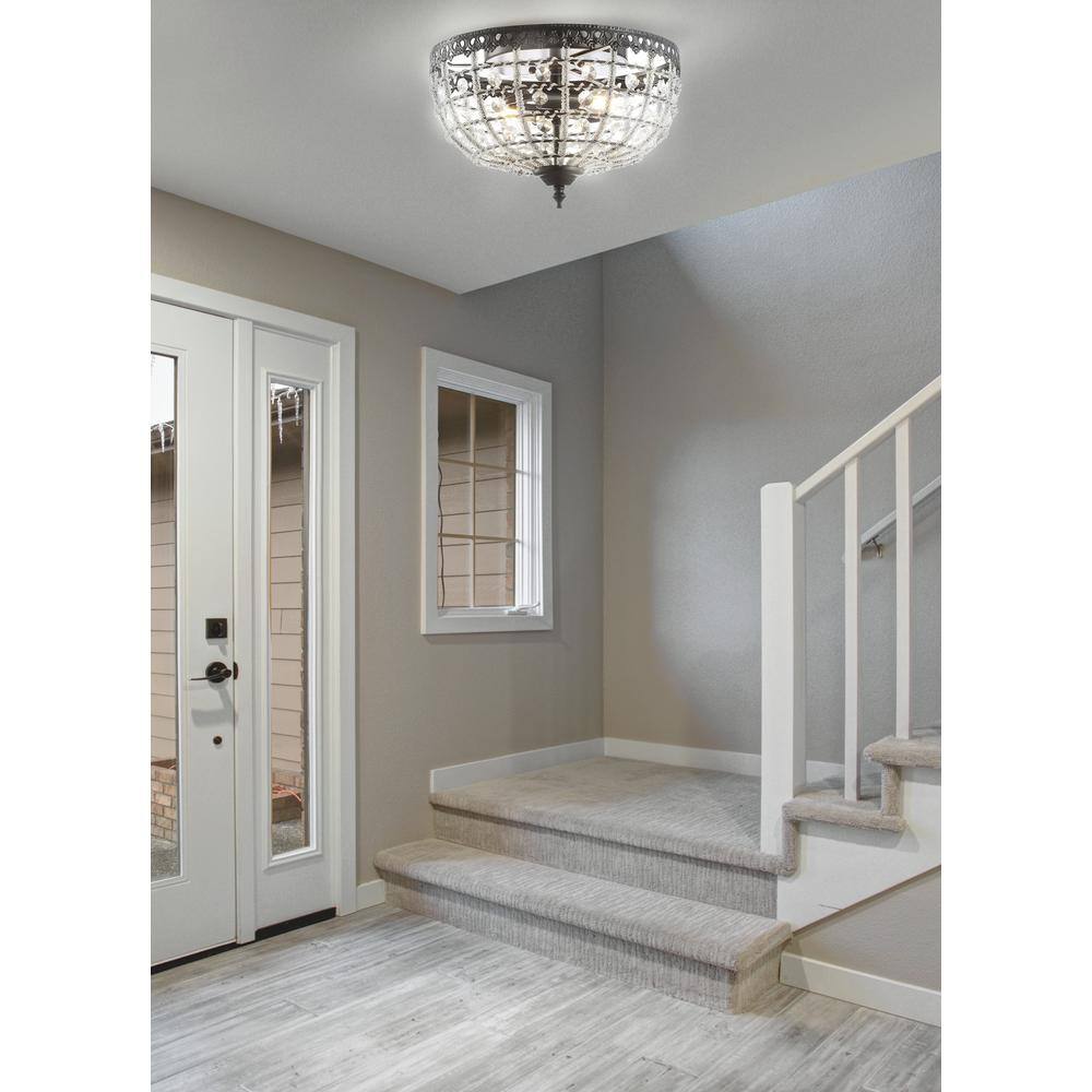 Anita 12.25" Black Metal & Clear Crystal LED Flush Mount Light
