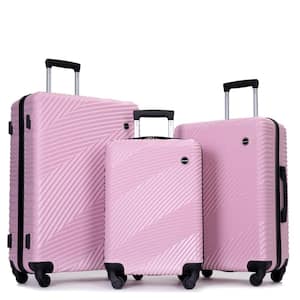 3-Piece Pink PC+ABS Lightweight Hardside Spinner Luggage Set with Two Hooks (20/24/28 inch)