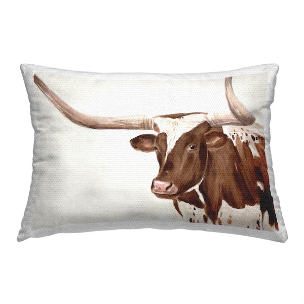 Stupell Industries Simple Longhorn Cow Brown Rectangular Outdoor Throw Pillow