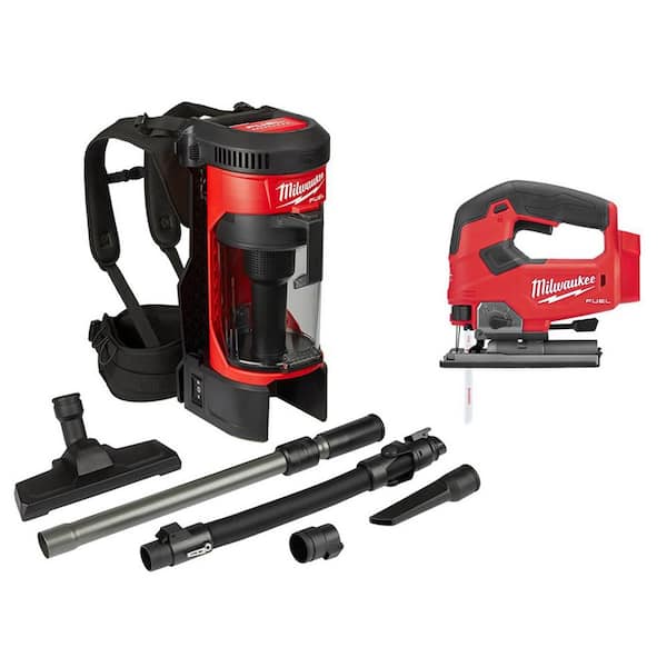 Milwaukee M18 FUEL 18 Volt Lithium Ion Brushless 1 Gal. Cordless 3 in 1 Backpack Vacuum W Jigsaw 2 Tool 0885 20 2737 20 The Home Depot