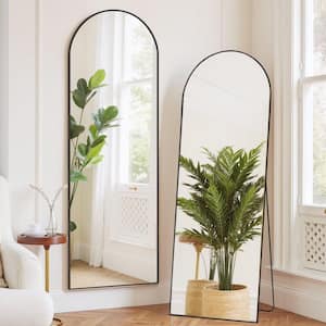 64 in. x 21 in. Full Length Arched Top Wall Mount Bathroom Vanity Mirror with Stand Aluminum Alloy Thin Frame in Black