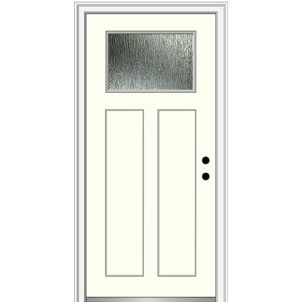 MMI Door 32 in. x 80 in. Left-Hand Inswing Rain Glass Alabaster Fiberglass Prehung Front Door on 6-9/16 in. Frame