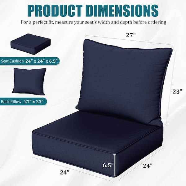 24 x 24 x 6.5 in. Outdoor Waterproof Deep Seat Cushion with Removable Cover for Sofa, Chair, Sectionals (2 -Pack) Navy