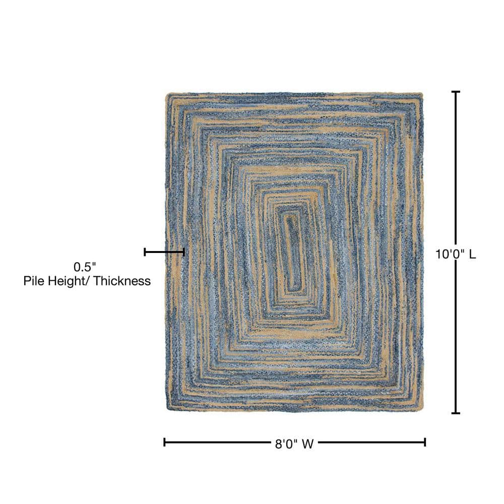 Handmade Braided Chindi 8' x 10' Blue and Natural Rectangular Rug