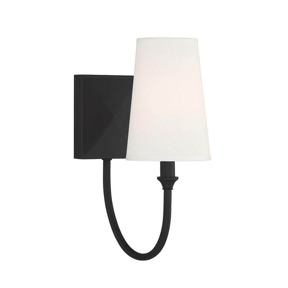 Matte Black Dimmable Wall Sconce with White Fabric Shade