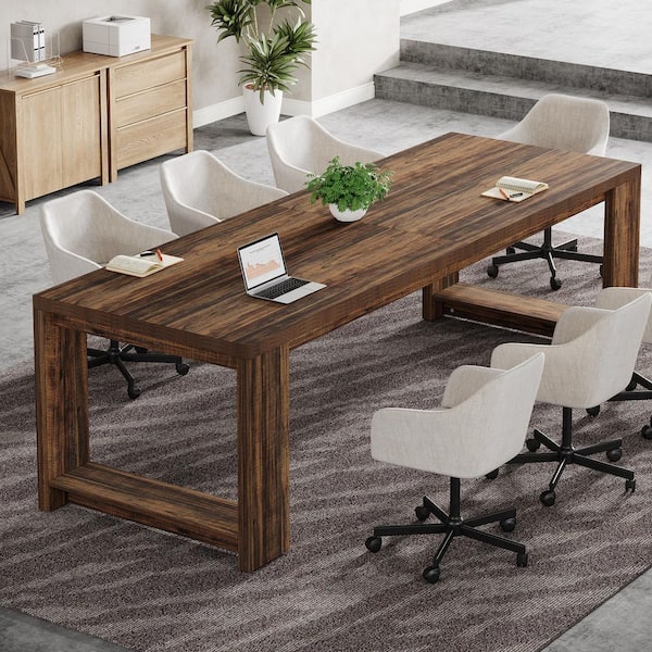 BYBLIGHT 86 in. Rectangular Oak-Color Engineered Wood Computer
