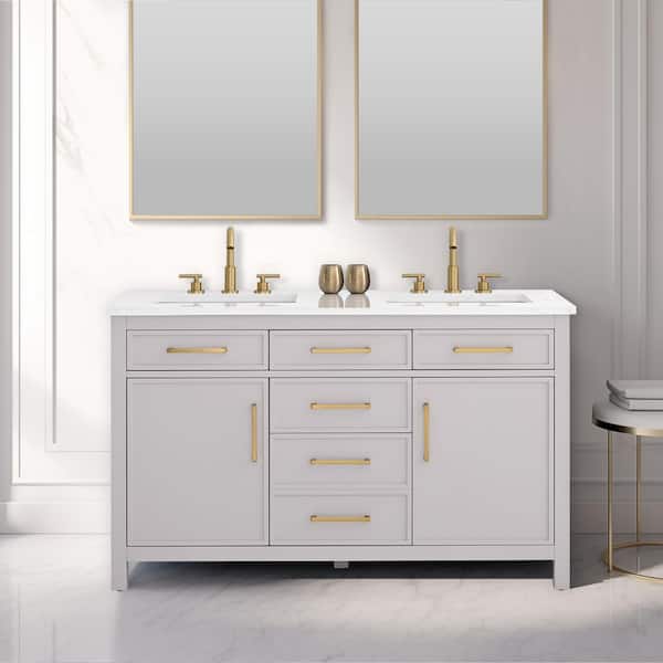 Cooper 54 in. W Bath Vanity in Taupe with Engineered Stone Top in Ariston White with White Sinks