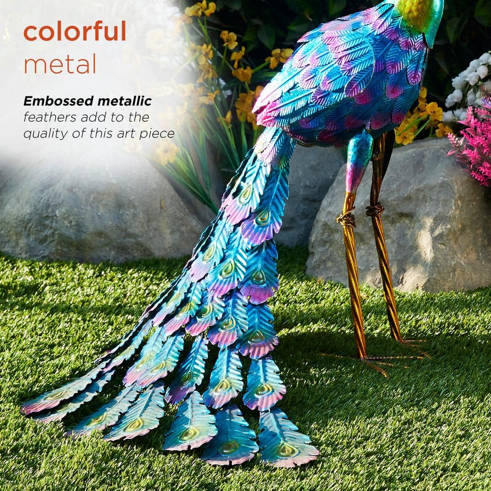 Multicolored 27" Metal Peacock Garden Statue